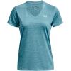 imageUnder Armour Womens Tech VNeck Twist ShortSleeve TShirt433 Glacier Blue  White  Metallic Silver