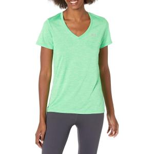 imageUnder Armour Womens Tech VNeck Twist ShortSleeve TShirt328 Extreme Green  Phosphor Green  Metallic Silver