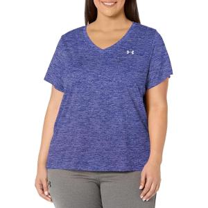 imageUnder Armour Womens Tech VNeck Twist ShortSleeve TShirt471 Sonar Blue  Baja Blue  Metallic Silver