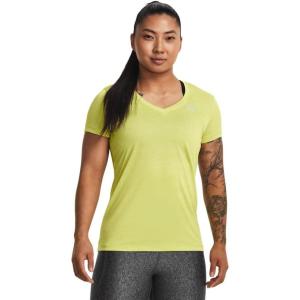 imageUnder Armour Womens Tech VNeck Twist ShortSleeve TShirt743 Lime Yellow  White  Metallic Silver