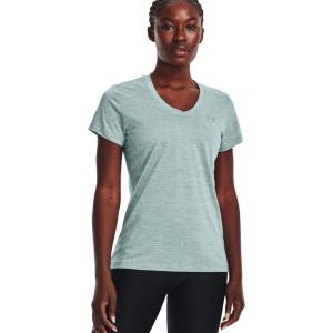 imageUnder Armour Womens Tech VNeck Twist ShortSleeve TShirt781 Opal Green  White  Metallic Silver
