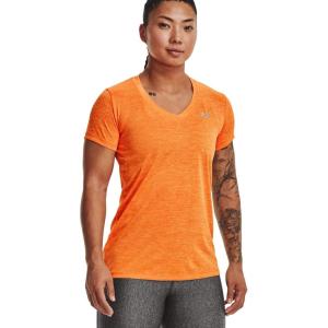 imageUnder Armour Womens Tech VNeck Twist ShortSleeve TShirt799 Starfruit  Orange Blast  Metallic Silver