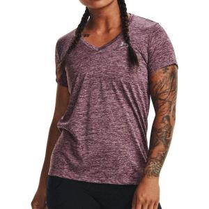 imageUnder Armour Womens Tech VNeck Twist ShortSleeve TShirtAsh Plum 554Metallic Silver
