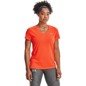 imageUnder Armour Womens Tech VNeck Twist ShortSleeve TShirtBlaze Orange 825 Metallic Silver