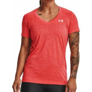 imageUnder Armour Womens Tech VNeck Twist ShortSleeve TShirtElectric Tangerine 824Metallic Silver
