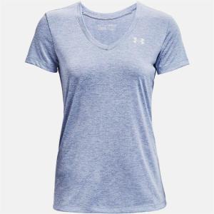 imageUnder Armour Womens Tech VNeck Twist ShortSleeve TShirtWashed Blue 421Metallic Silver