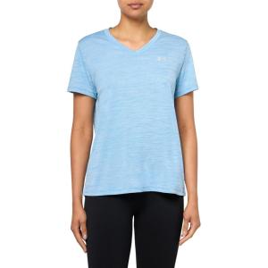 imageUnder Armour Womens Velocity Twist Short Sleeve V Neck T Shirt406 Photon Blue   Metallic Silver