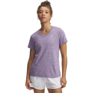 imageUnder Armour Womens Velocity Twist Short Sleeve V Neck T Shirt525 Lavish   Metallic Silver