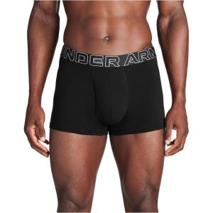 imageUnder Armour Mens 3Pack Performance Cotton Trunks Boxer Briefs with 3quot Inseam AllDay ComfortBlack Solid  Core