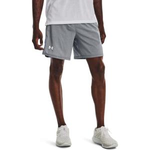imageUnder Armour Mens Launch Stretch Woven 7inch Shorts017 Pitch Gray Full Heather  Blue Circuit  Reflective