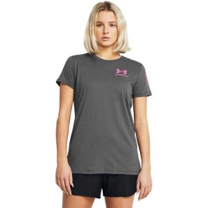 imageUnder Armour Womens New Freedom Logo TShirt025 Castlerock   Pink Edge