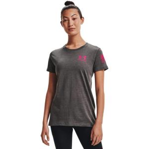 imageUnder Armour Womens New Freedom Logo TShirtCharcoal Medium Heather 019Virtual Pink