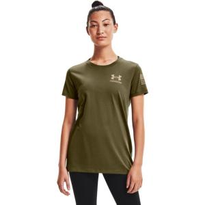 imageUnder Armour Womens New Freedom Logo TShirtMarine Od Green 390Desert Sand