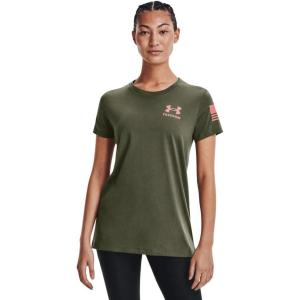 imageUnder Armour Womens New Freedom Logo TShirtMarine Od Green 391Pink Sands