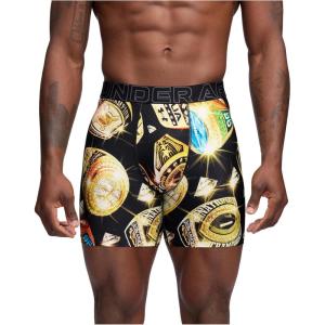 imageUnder Armour mens Performance Tech Mesh Print Singles 6quot Inseam Boxer BriefBlackGold  Single