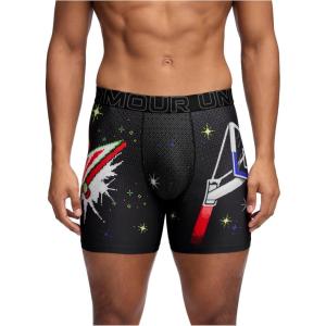 imageUnder Armour mens Performance Tech Mesh Print Singles 6quot Inseam Boxer BriefBlackMountain Dewsingle