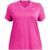 imageUnder Armour Womens Tech Twist Short Sleeve V Neck652 Rebel Pink  Pink Elixir  White