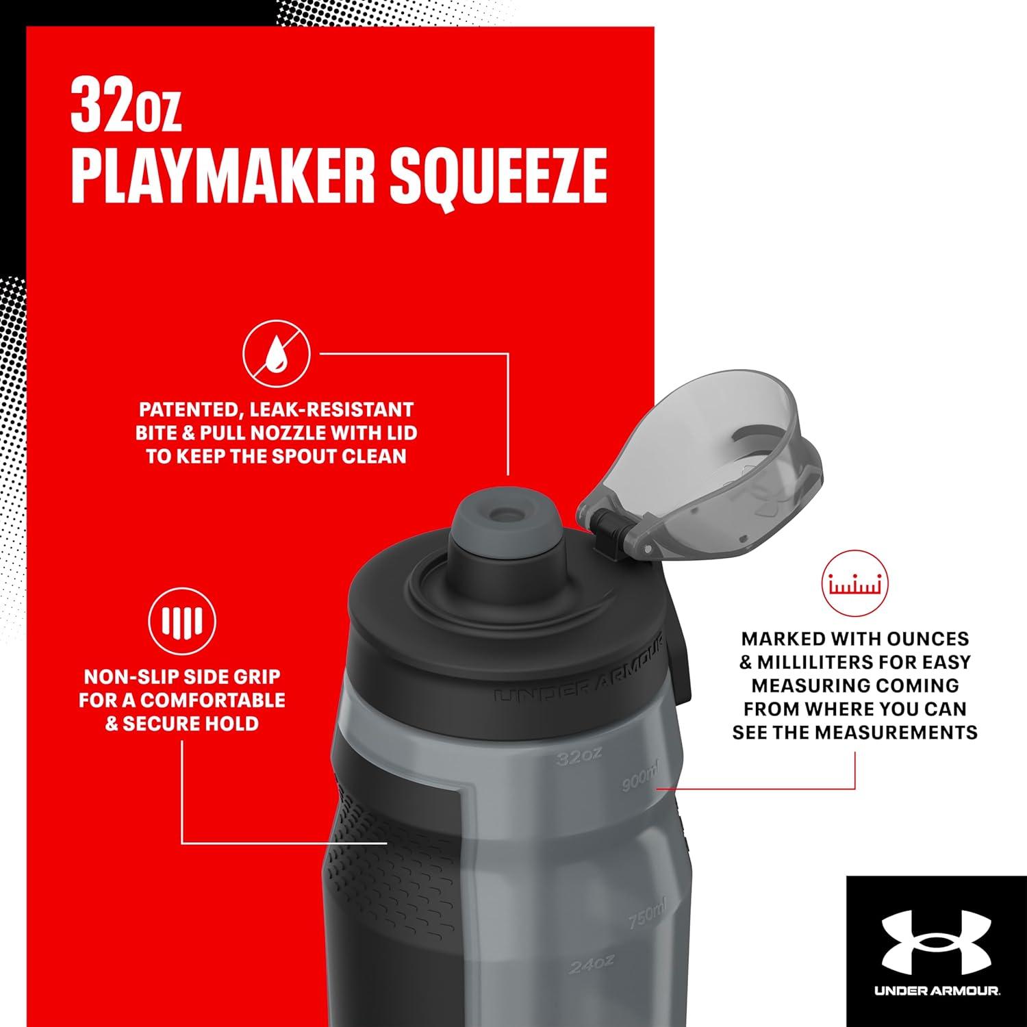 imageUNDER ARMOUR 32oz Playmaker Squeeze Water BottlePitch GreyHi Vis Yellow