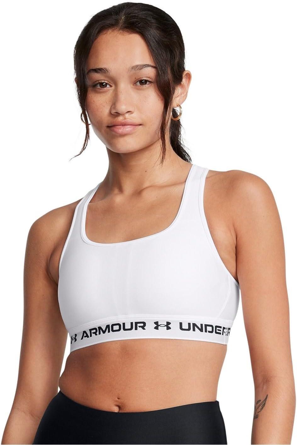 imageUnder Armour Womens CrossBack Mid Bra101 White  White  Black