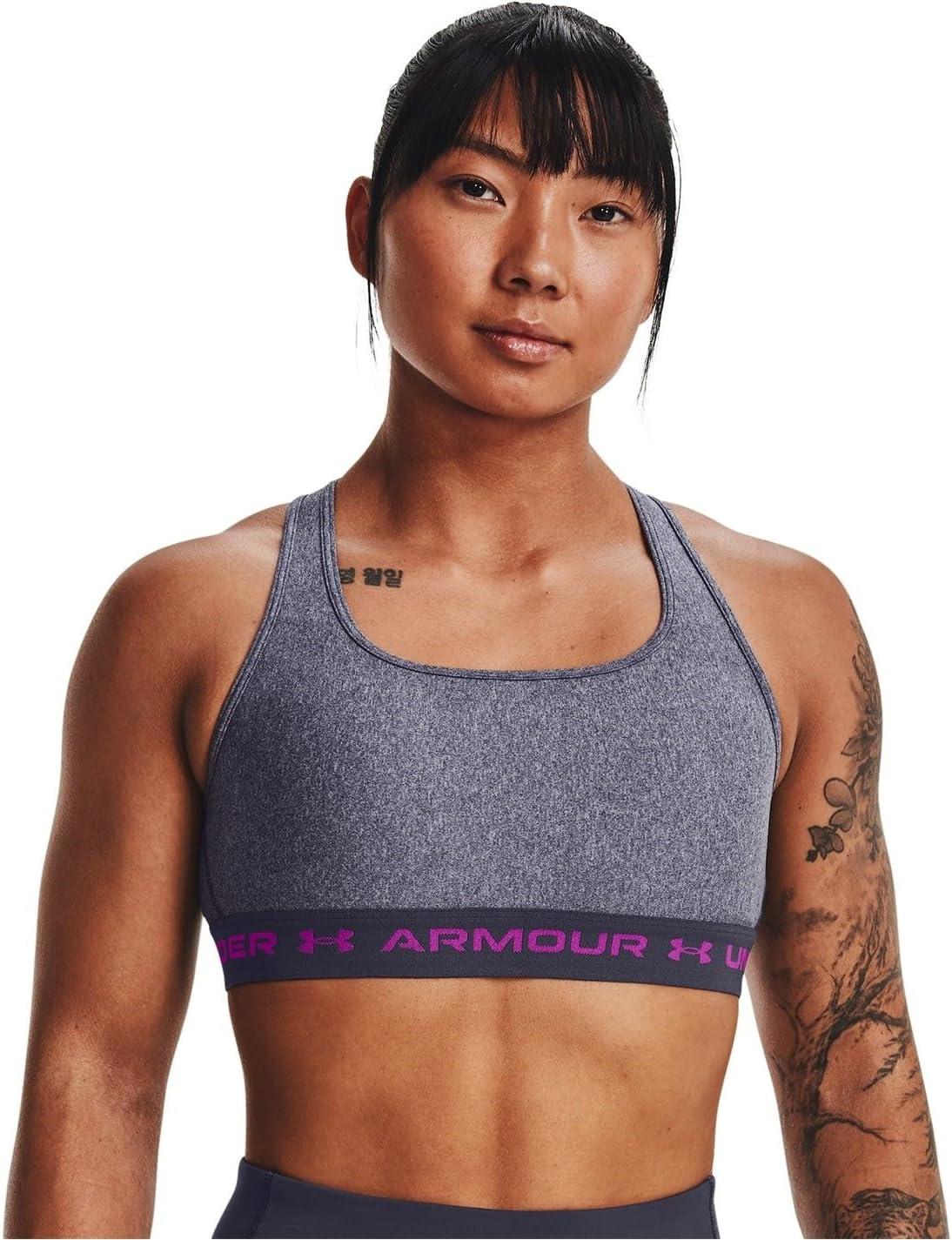 imageUnder Armour Womens CrossBack Mid Bra558 Tempered Steel Light Heather   Strobe