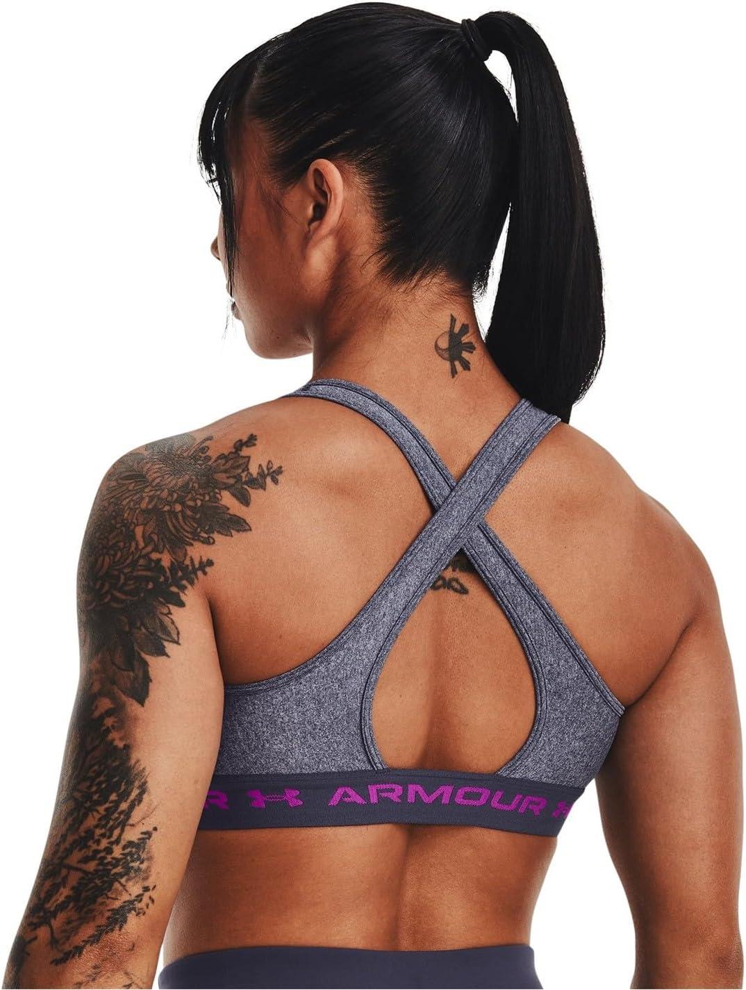 imageUnder Armour Womens CrossBack Mid Bra558 Tempered Steel Light Heather   Strobe