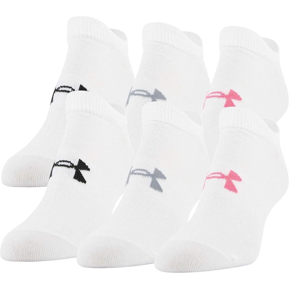 imageUnder Armour womens Essential 20 Lightweight No Show Socks 6pairsWhiteCerise Assorted