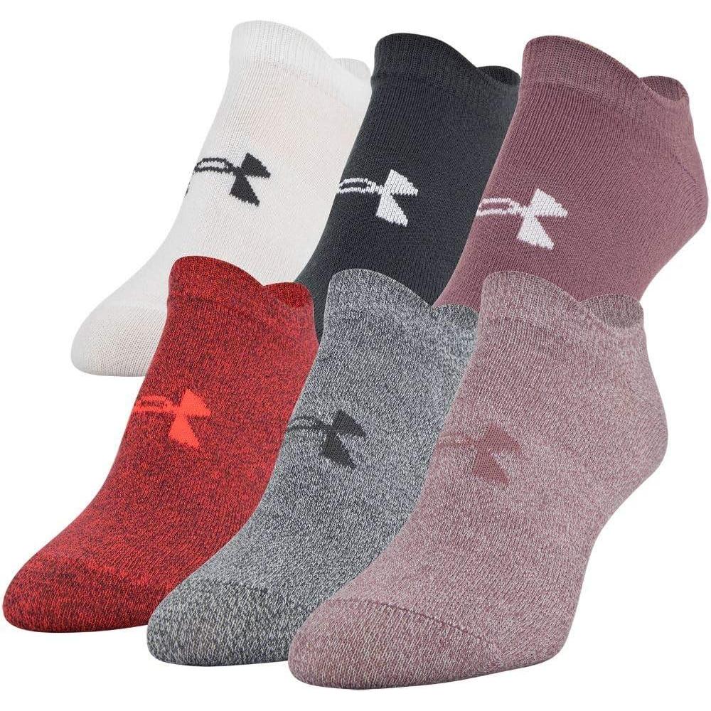 imageUnder Armour womens Essential 20 No Show Socks 6pairs DiscontinuedRed Assorted