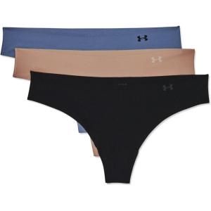 imageUnder Armour Womens 3pack Pure Stretch No Show Thong Underwear Allday Comfort ampamp Ultrasoft FitBlack 005Mineral Blue