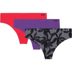 imageUnder Armour Womens 3pack Pure Stretch No Show Thong Underwear Allday Comfort ampamp Ultrasoft FitLavish PurpleGrey PrintRed