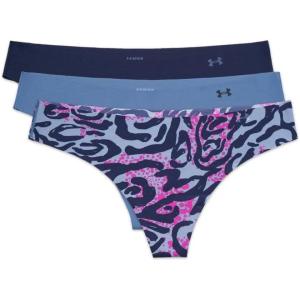 imageUnder Armour Womens 3pack Pure Stretch No Show Thong Underwear Allday Comfort ampamp Ultrasoft FitMineral Blue 470Black