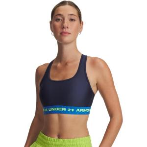 imageUnder Armour Womens Crossback Mid Impact Sports Bra403 Washed Navy  Blue Atlantis  High Vis Yellow