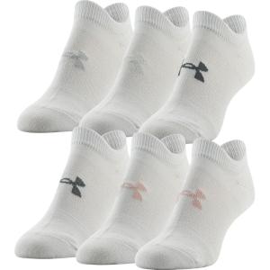imageUnder Armour womens Essential 20 No Show Socks 6pairs DiscontinuedWhitePink Assorted Lockedin Fit