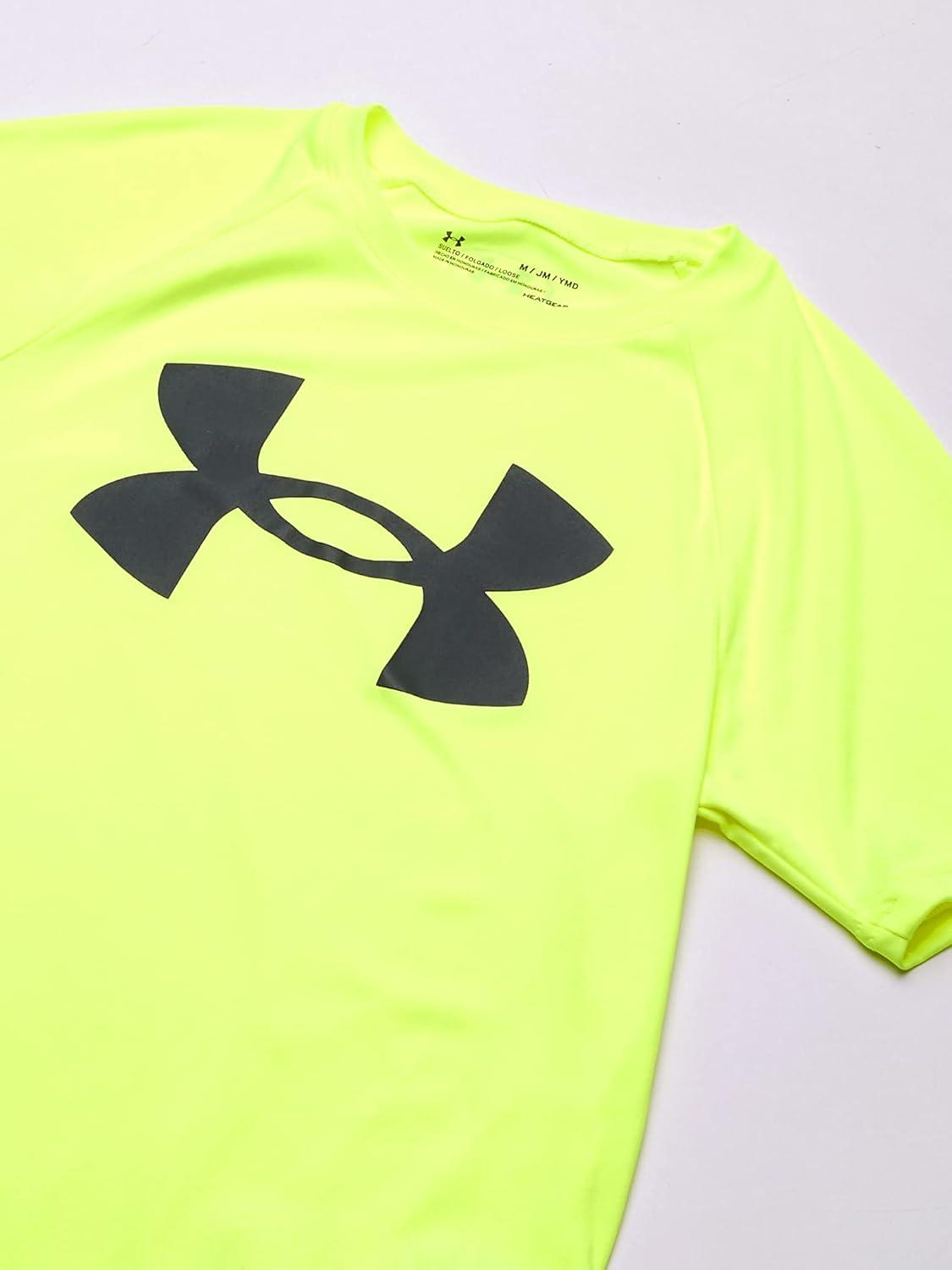 imageUnder Armour Boys Tech Big Logo Short Sleeve TShirtHighvis Yellow 732Pitch Gray