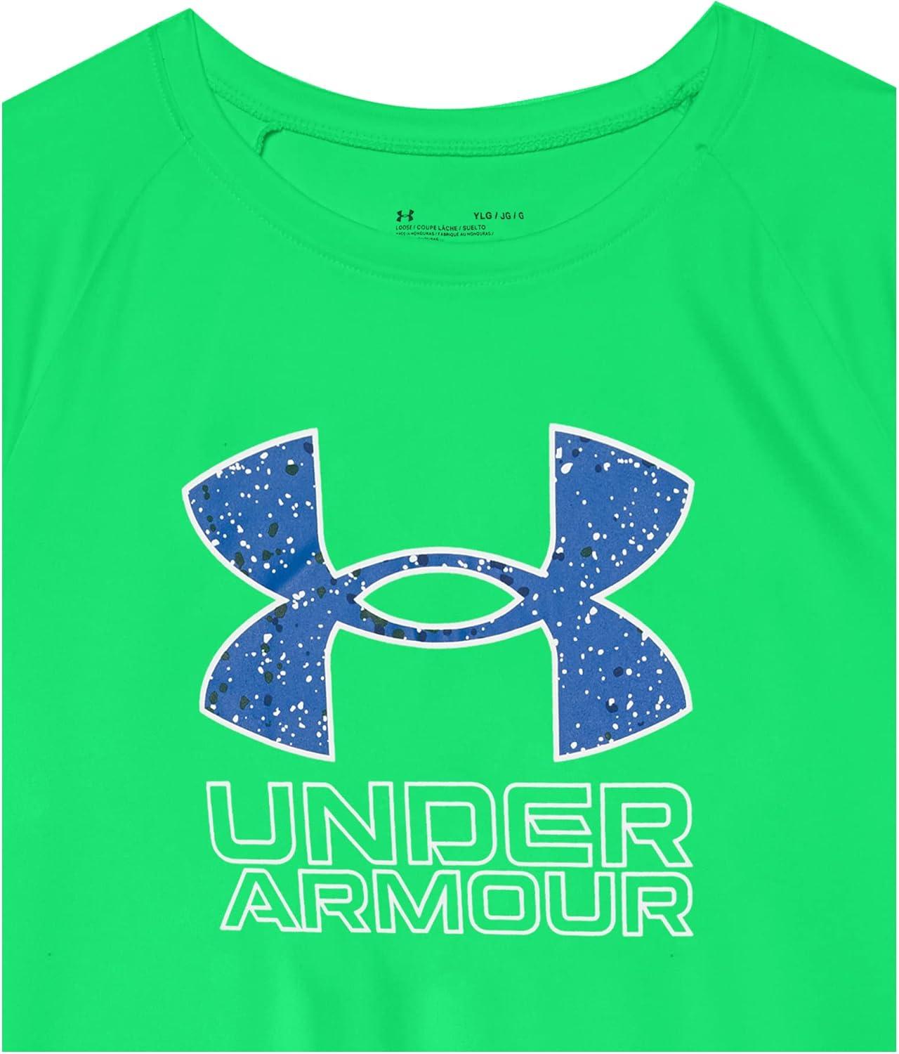 imageUnder Armour Boys Tech Hybrid Printed Fill ShortSleeve TShirt328 Extreme Green   Versa Blue