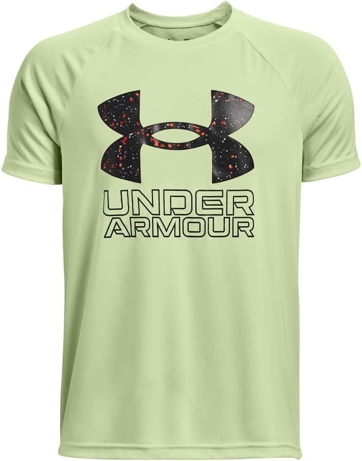 imageUnder Armour Boys Tech Hybrid Printed Fill ShortSleeve TShirt369 Phosphor Green   Black