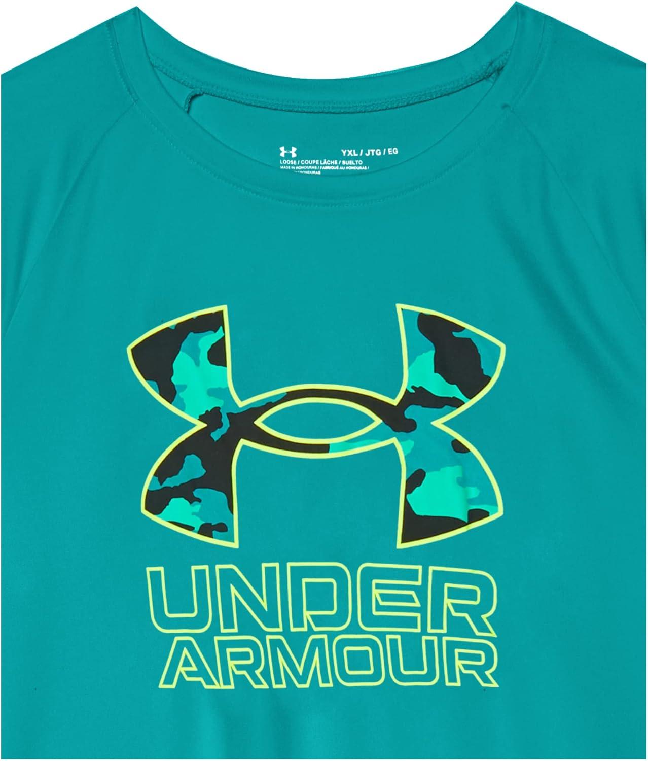 imageUnder Armour Boys Tech Hybrid Printed Fill ShortSleeve TShirt722 Coastal Teal   Lime Surge