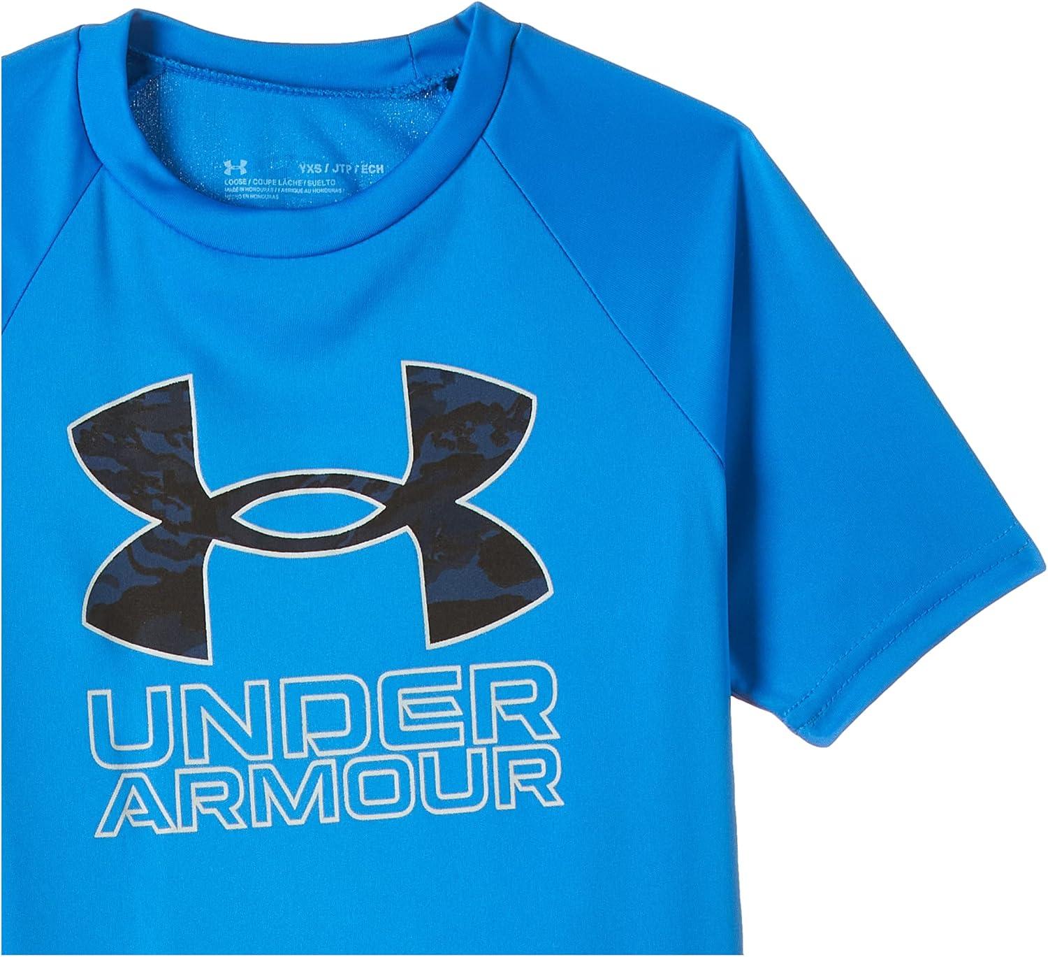 imageUnder Armour Boys Tech Hybrid Printed Fill ShortSleeve TShirtBlue Circuit 436Halo Gray