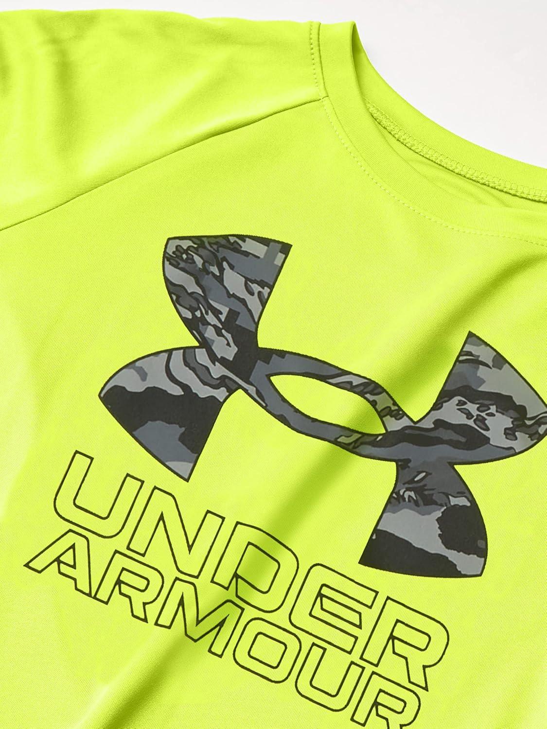 imageUnder Armour Boys Tech Hybrid Printed Fill ShortSleeve TShirtHighvis Yellow 732Halo Gray