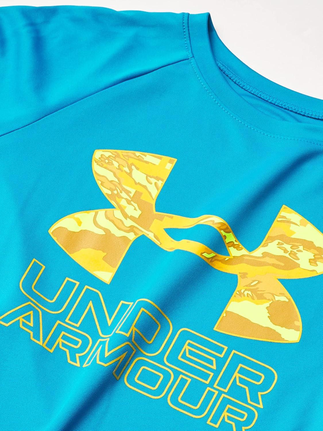 imageUnder Armour Boys Tech Hybrid Printed Fill ShortSleeve TShirtRadar Blue 422Omega Orange