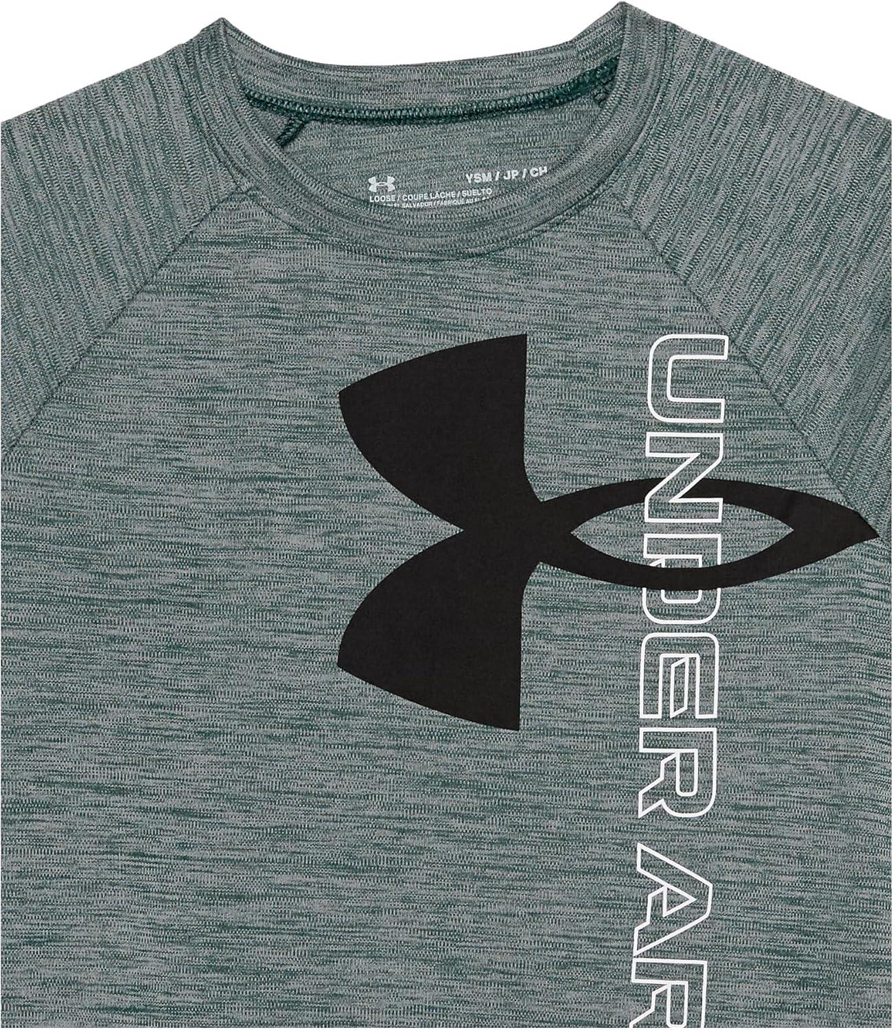 imageUnder Armour Boys Tech Split Logo Hybrid ShortSleeve TShirt323 Greenwood Light Heather   Black
