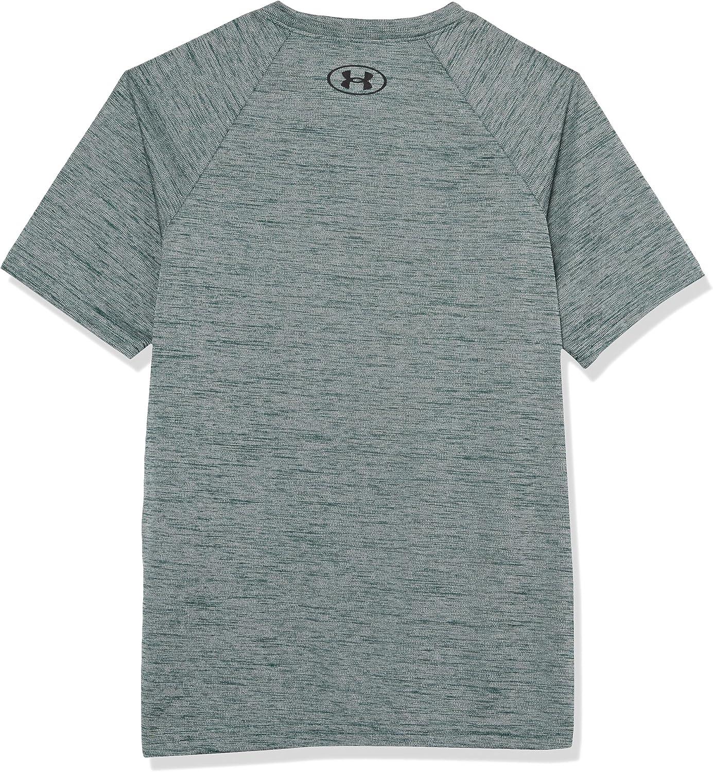 imageUnder Armour Boys Tech Split Logo Hybrid ShortSleeve TShirt323 Greenwood Light Heather   Black
