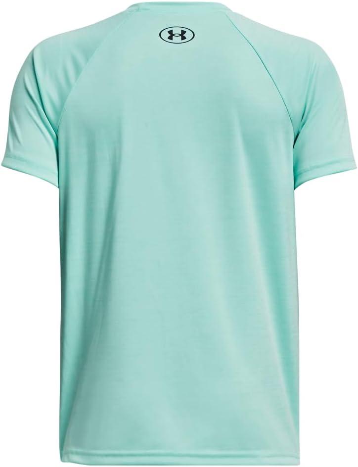 imageUnder Armour Boys Tech Split Logo Hybrid ShortSleeve TShirt362 Neo Turquoise Light Heather   Black