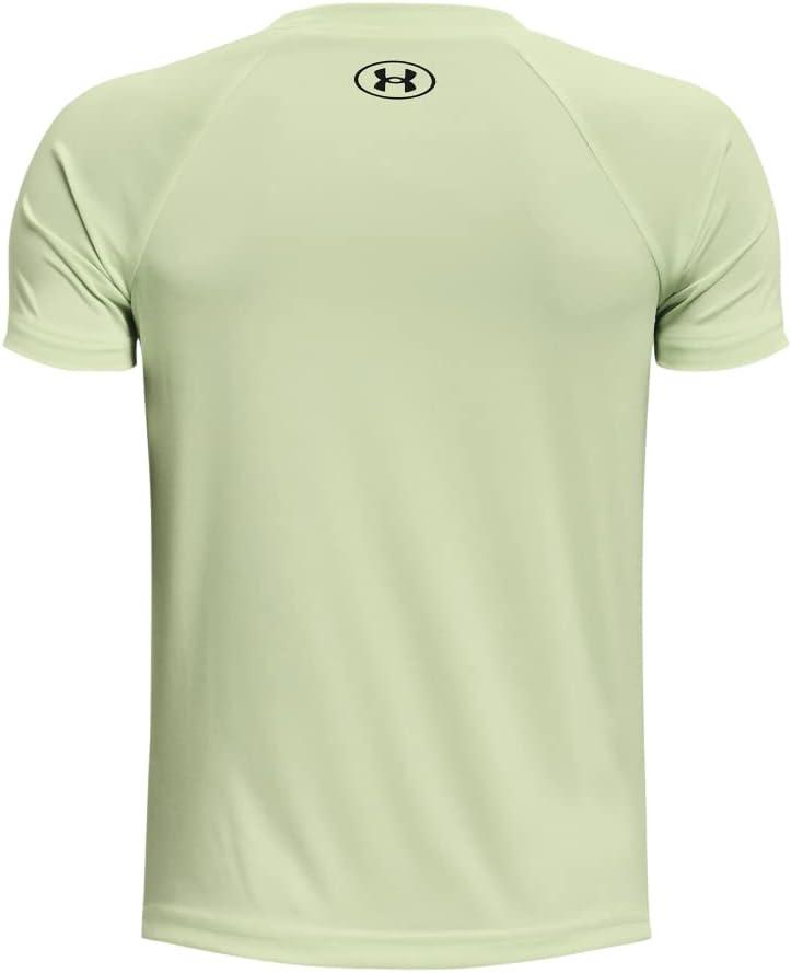 imageUnder Armour Boys Tech Split Logo Hybrid ShortSleeve TShirt371 Phosphor Green   Black
