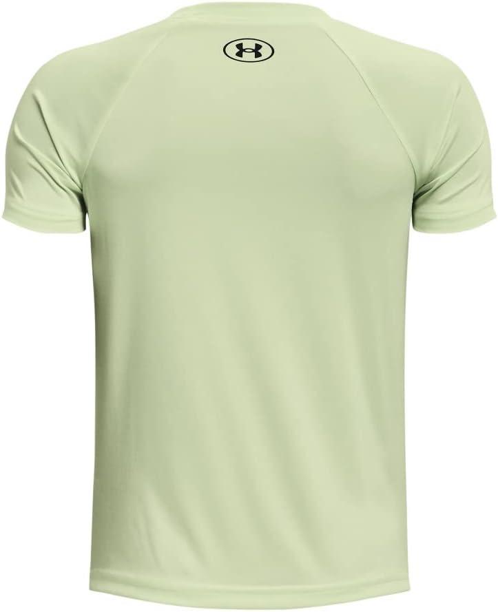 imageUnder Armour Boys Tech Split Logo Hybrid ShortSleeve TShirt371 Phosphor Green   Black