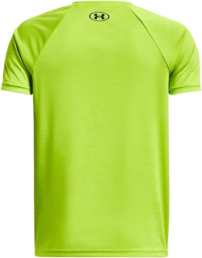 imageUnder Armour Boys Tech Split Logo Hybrid ShortSleeve TShirt372 Lime Surge   Black
