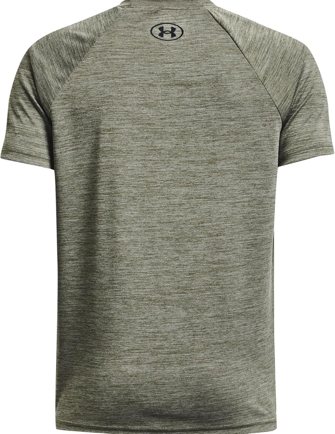 imageUnder Armour Boys Tech Split Logo Hybrid ShortSleeve TShirt392 Marine Od Green   Black