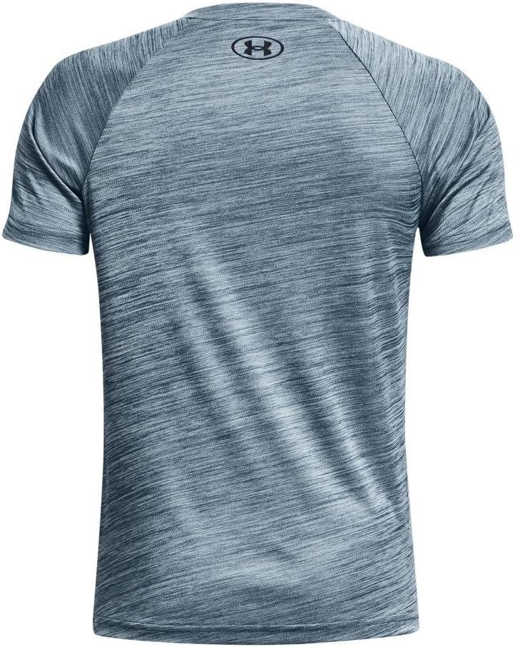 imageUnder Armour Boys Tech Split Logo Hybrid ShortSleeve TShirt437 Petrol Blue   Black