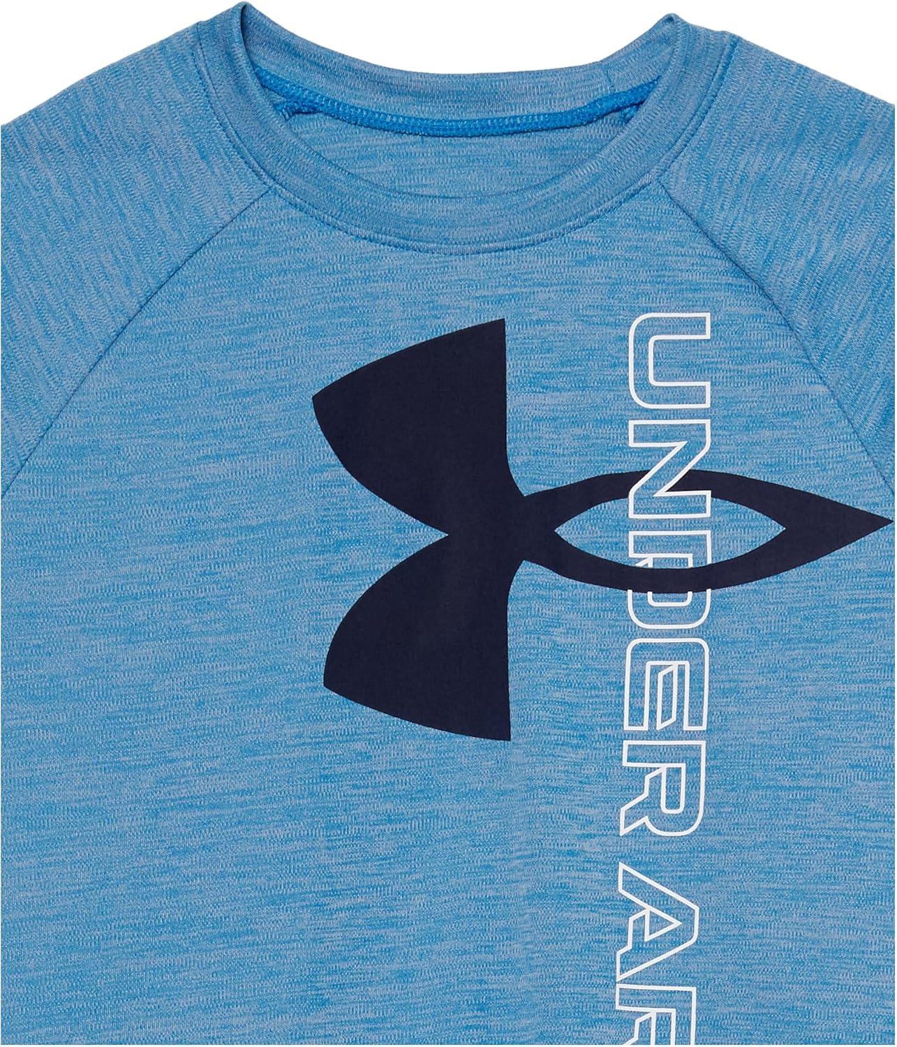 imageUnder Armour Boys Tech Split Logo Hybrid ShortSleeve TShirt467 Cosmic Blue   Midnight Navy