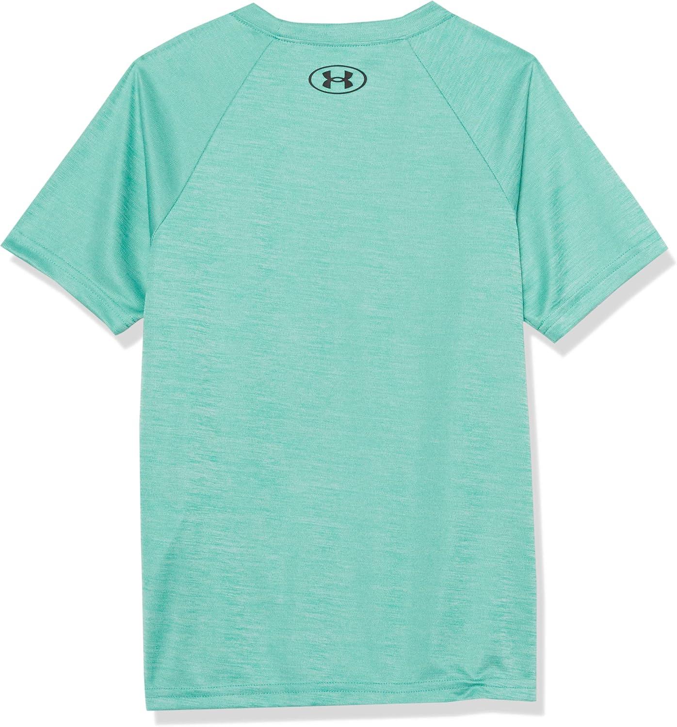 imageUnder Armour Boys Tech Split Logo Hybrid ShortSleeve TShirt508 Birdie Green   Black