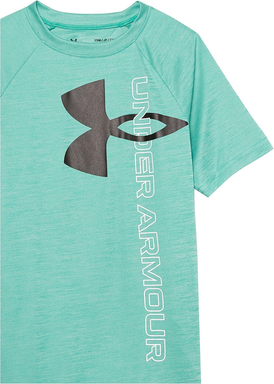imageUnder Armour Boys Tech Split Logo Hybrid ShortSleeve TShirt508 Birdie Green   Black